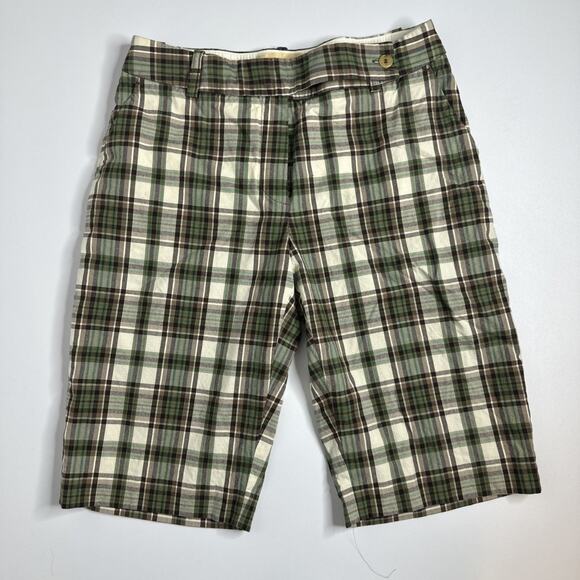 Michael Kors Womens Plaid Green Bermuda Shorts Stretch Size 4 - Picture 1 of 7